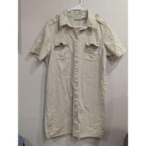 Pretty tan linen button up safari style short sleeve dress by Selene Sport XL
